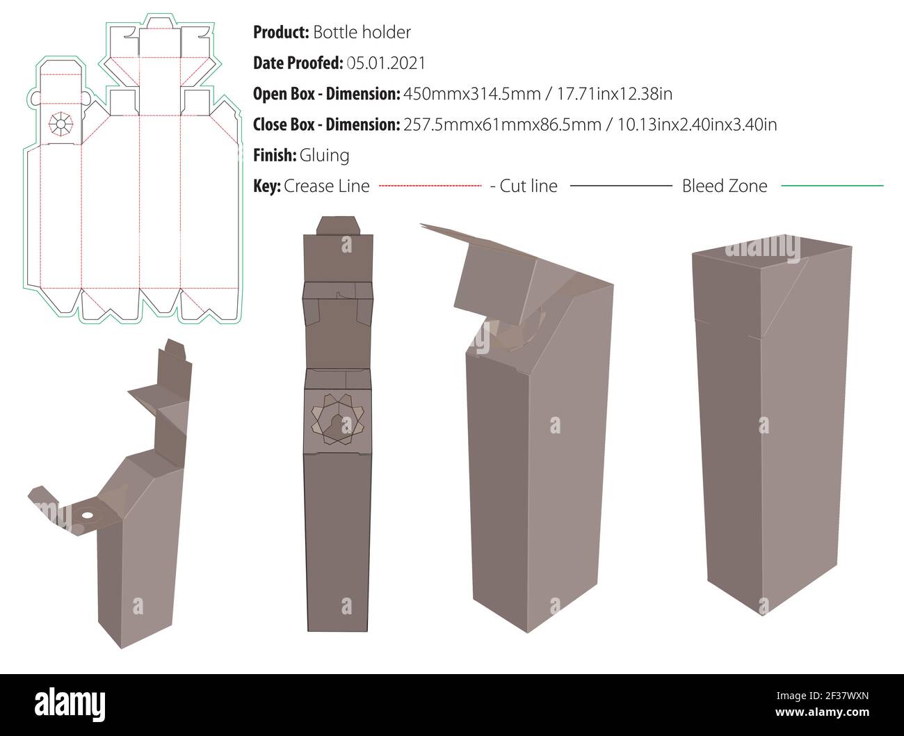 One bottle holder packaging design template crash lock bottom gluing