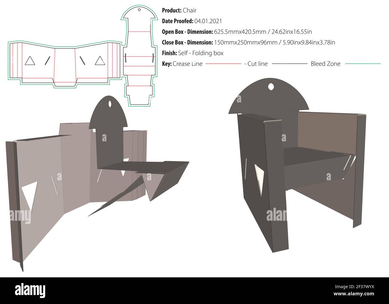 Chair corrugated cardboard packaging design template self lock die cut Chair corrugated cardboard packaging design template self lock die cut