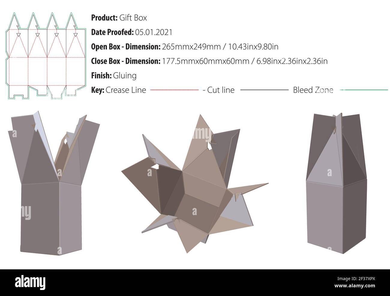 Gift box packaging design template snap lock bottom gluing die cut