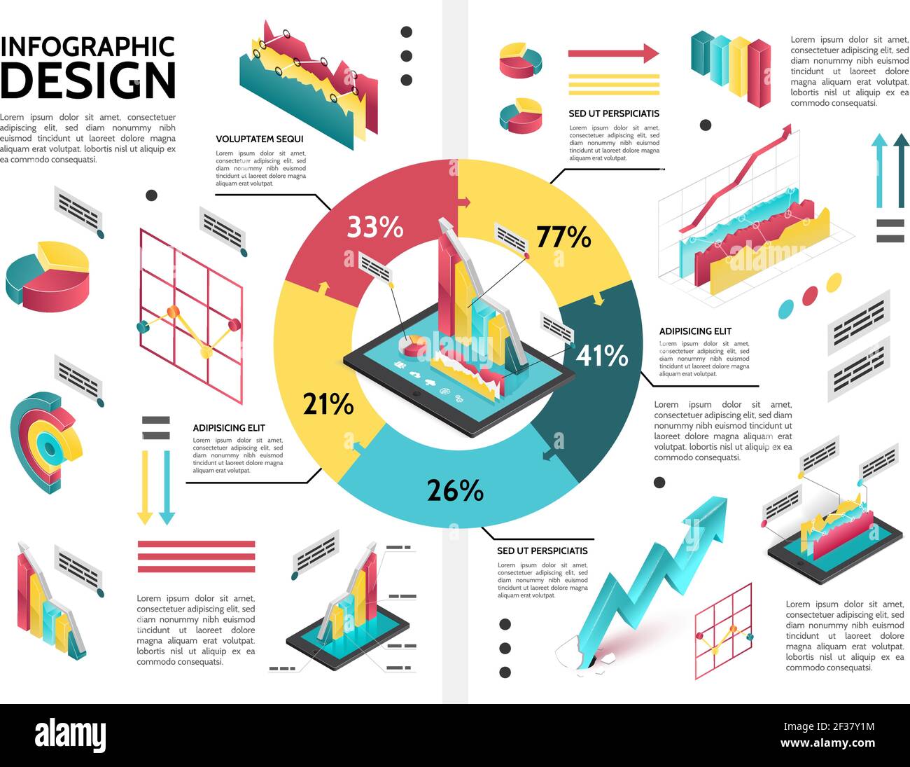 Isometric colorful business infographic template with cycle diagram pie ...