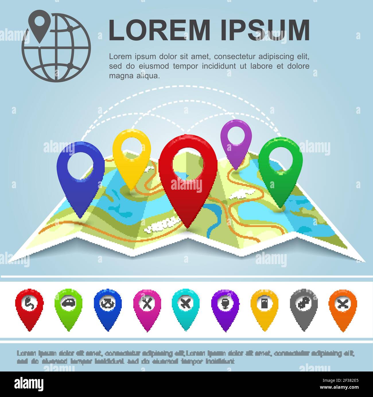 Flat global positioning system template with colorful navigation circle ...
