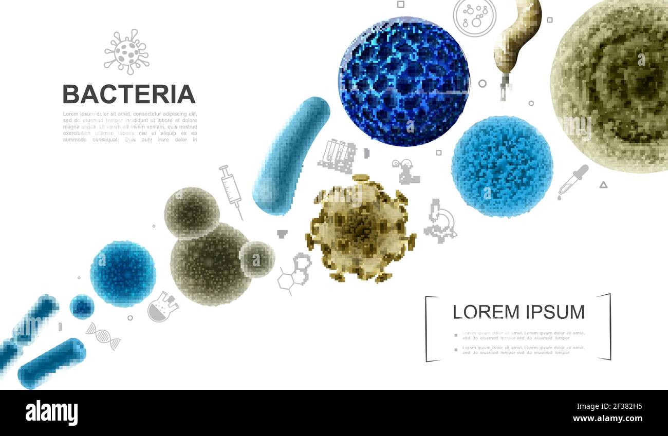 Realistic biological microorganisms collection with bacteria viruses ...