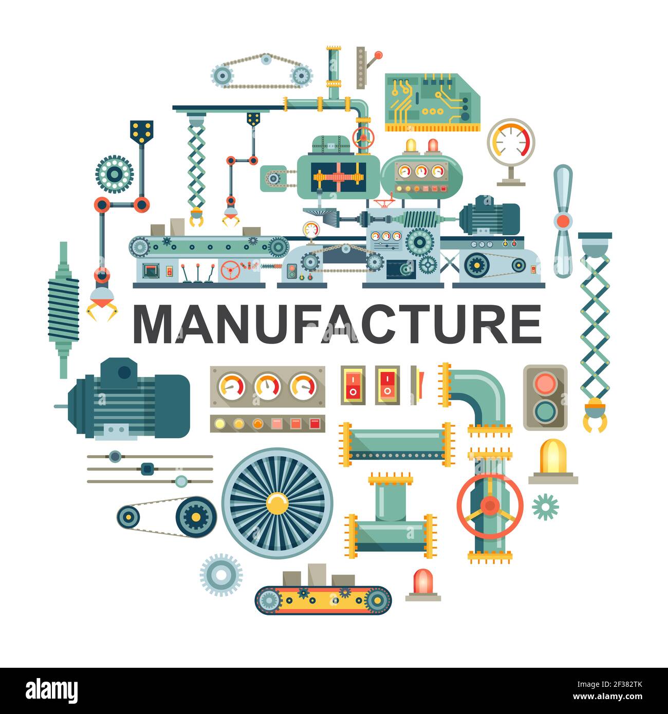 Flat industrial round concept with different parts and components of conveyor belt vector illustration Stock Vector Image Art Alamy