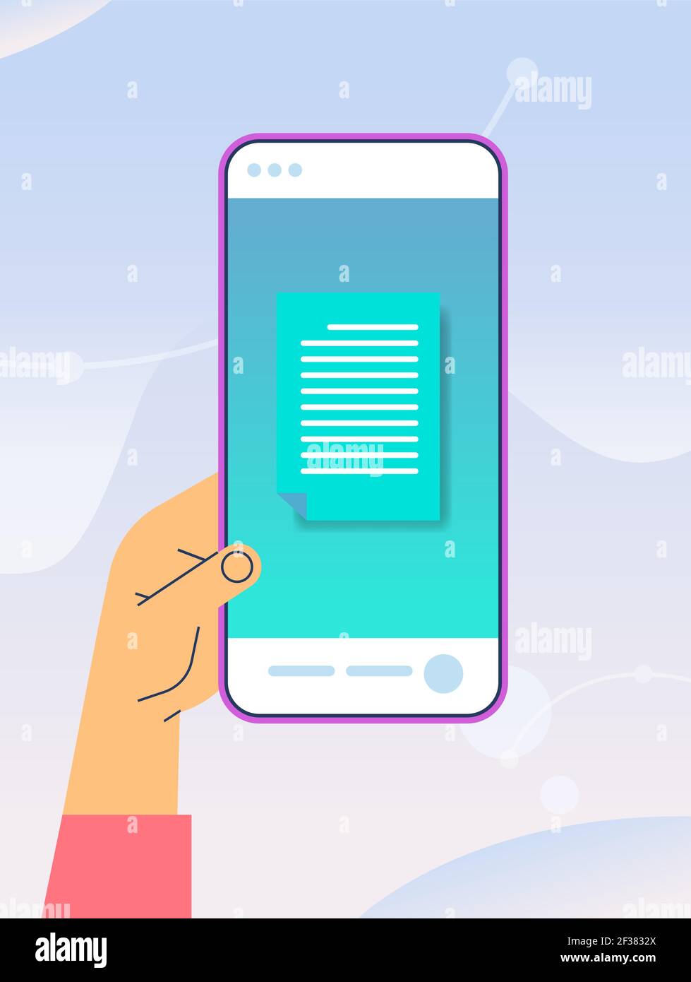 human hand using mobile app online data statistics remote business control on smartphone screen Stock Vector