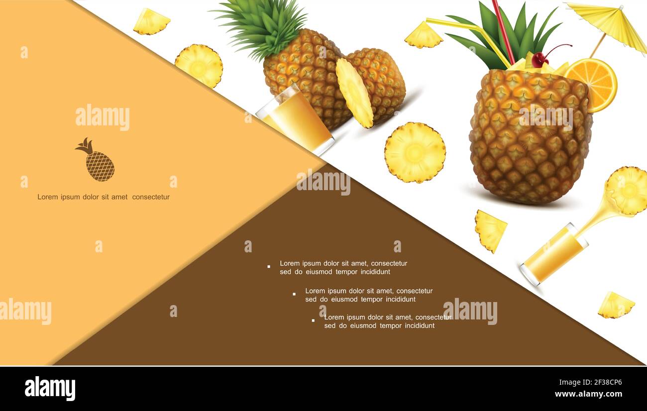 Realistic pineapple colorful composition with tropical fruit slices ...