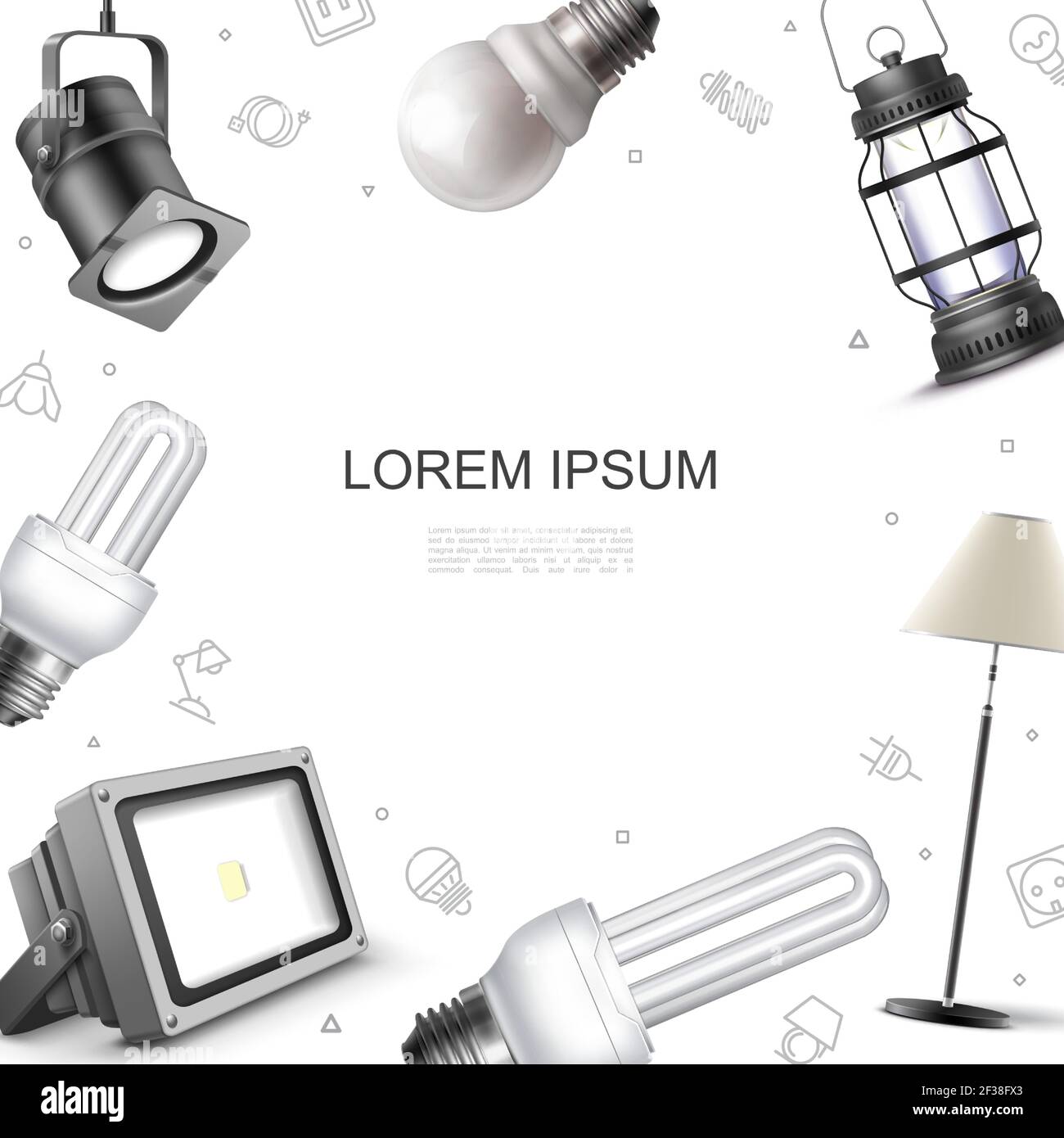 Realistic lighting elements template with spotlights floor lamp