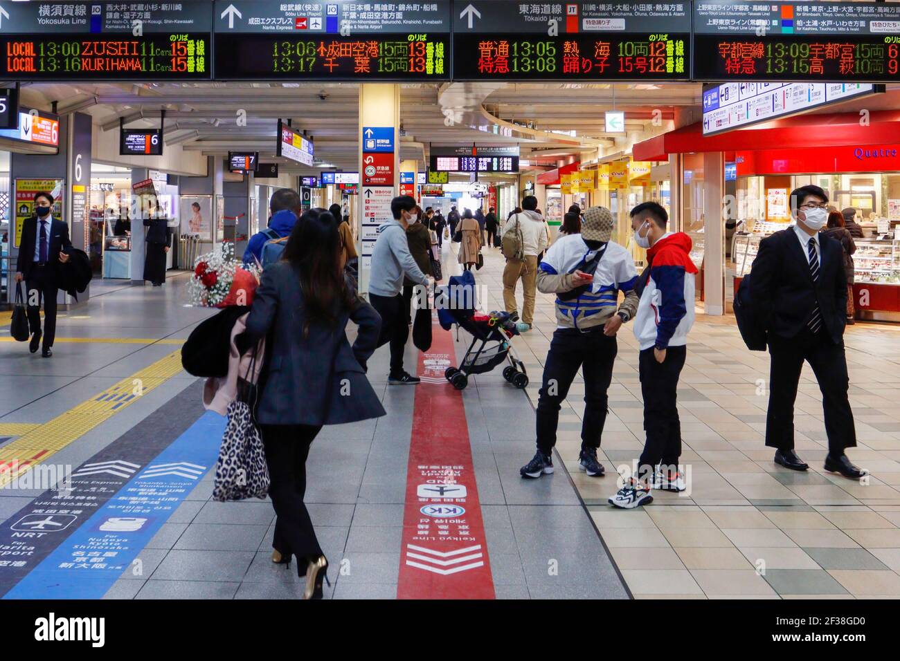 Tokyo Japan 10th Mar 21 A Cross Road Is Being Reflected By An Electronic Board Showing Japan S Nikkei 225 Index And Other Indexes At A Securities Firm In Tokyo Credit Sopa Images