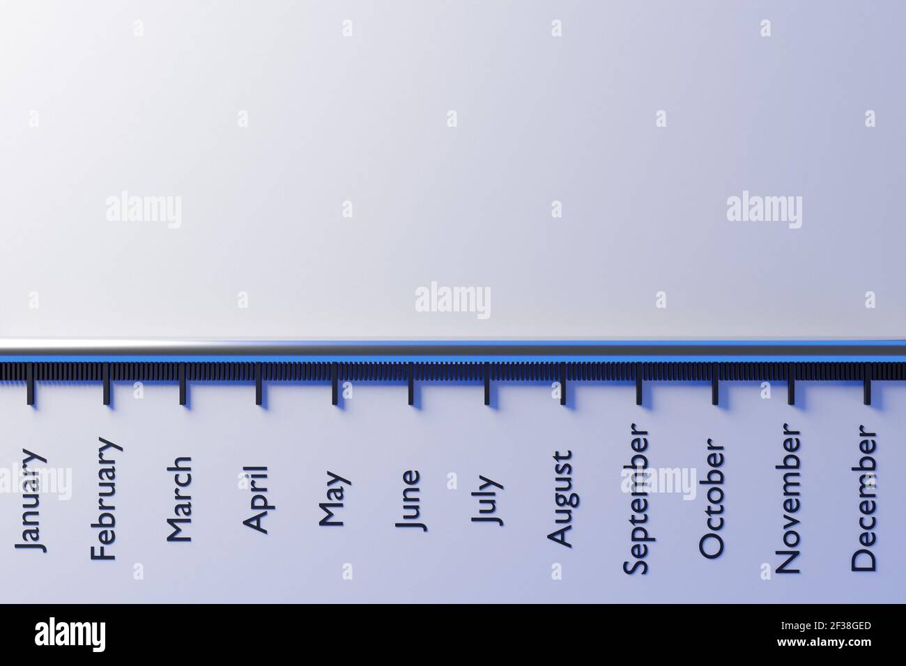 3d illustration of a horizontal scale with the names of the months of