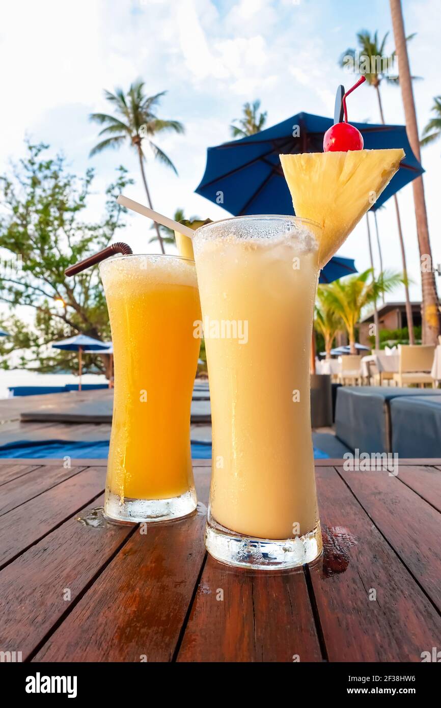 Pineapple smoothies, refreshing tropical nonalcoholic drink Stock