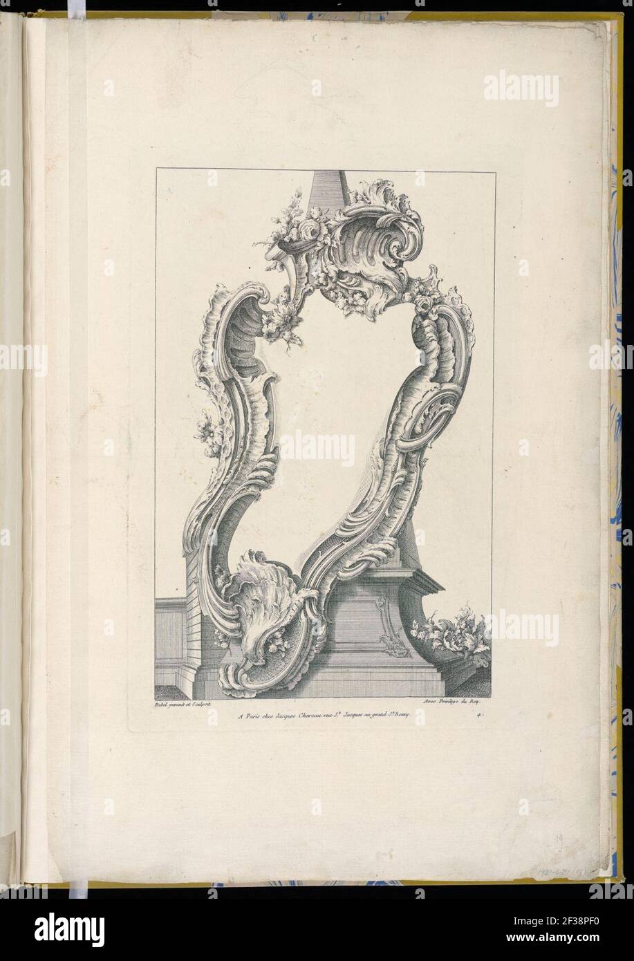 Print, Cartouche placed in front of a Pedestal, 1700–1775 Stock Photo