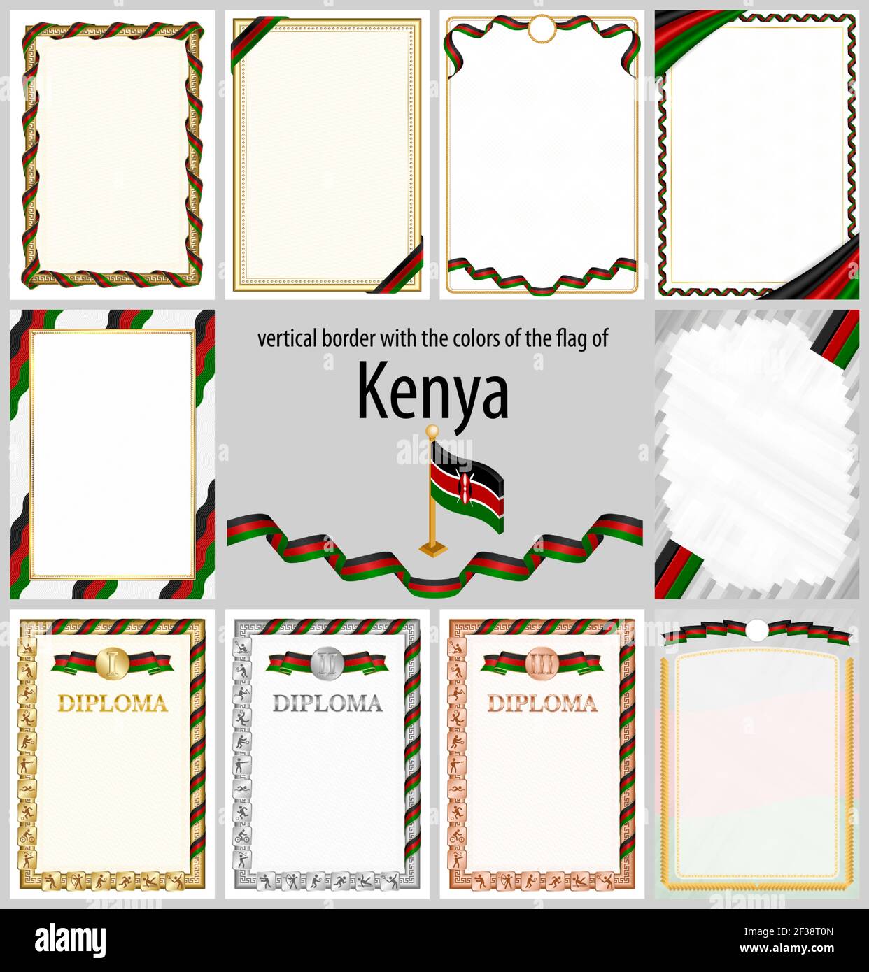 Set of vertical frames and borders in the colors of the flag of Kenya