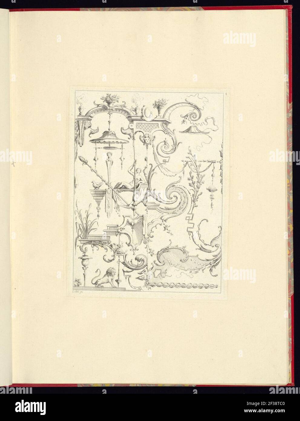 Print, Nouveau livre de principes d'ornements particulièrement pour trouver un nombre infini de formes qui dependent, d'après les dessins de Gillot. Peintre du Roy, gravé par Huquier; pl. 4 Stock Photo