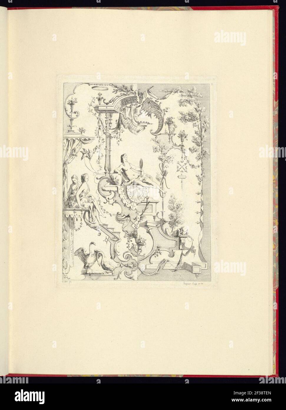 Print, Nouveau livre de principes d'ornements particulièrement pour trouver un nombre infini de formes qui dependent, d'après les dessins de Gillot. Peintre du Roy, gravé par Huquier; pl. 8 Stock Photo