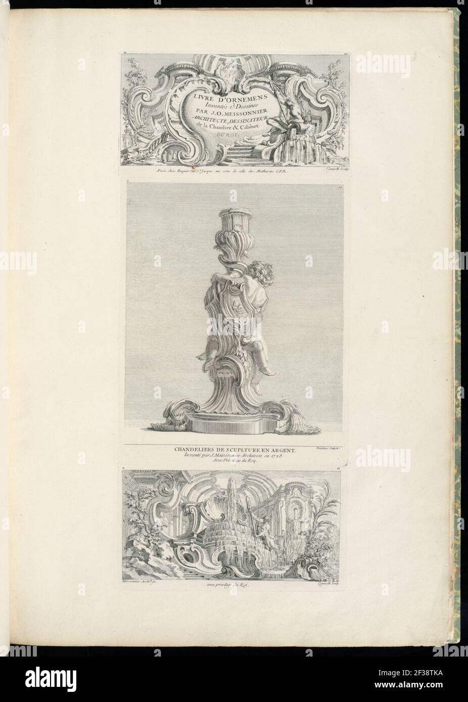 Print, Ornament Panel with Rocaille Fountain, pl. 21 in Oeuvre de Juste-Aurèle Meissonnier, 1748 Stock Photo