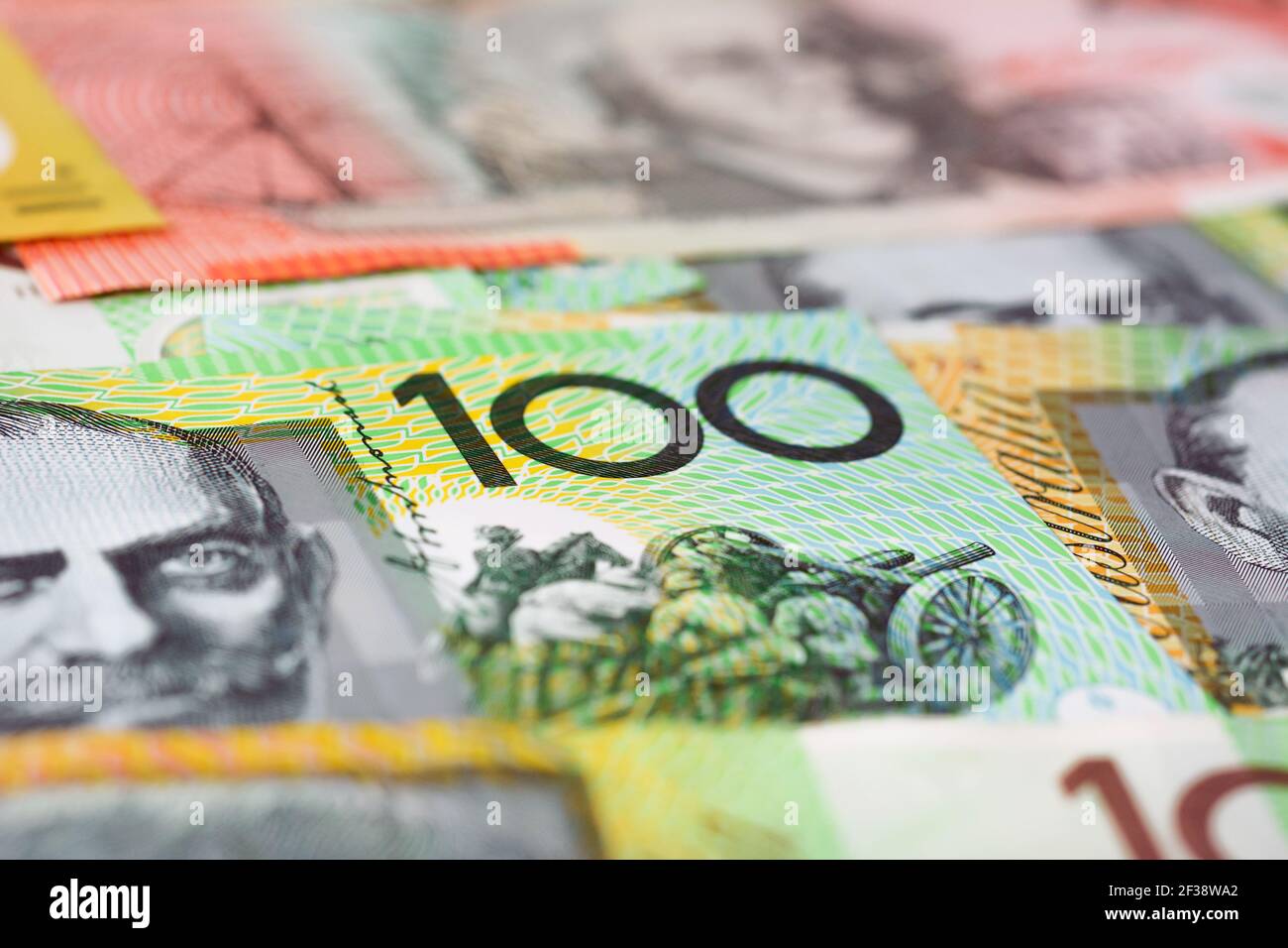 Close up of 100 Australian dollar (AUD) banknote Stock Photo