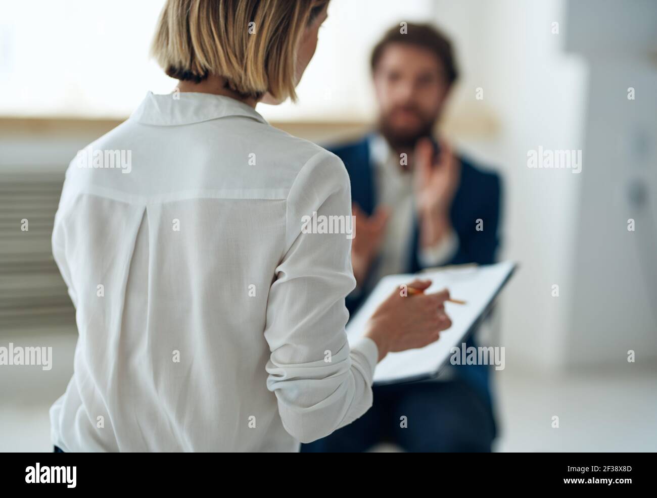 Woman psychologist on all professional diagnostics consultation Stock