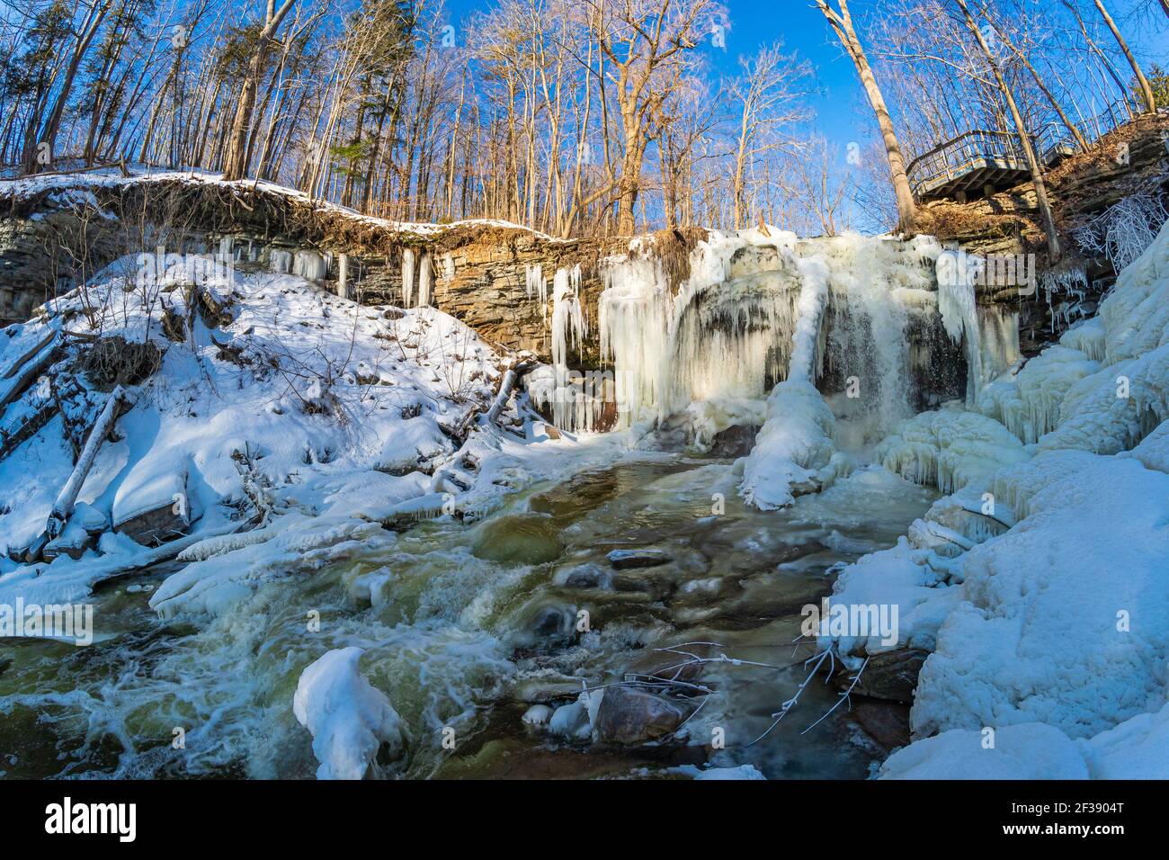Smokey Hollow Waterfalls Ancaster Hamilton Ontario Canada in winter Stock Photo