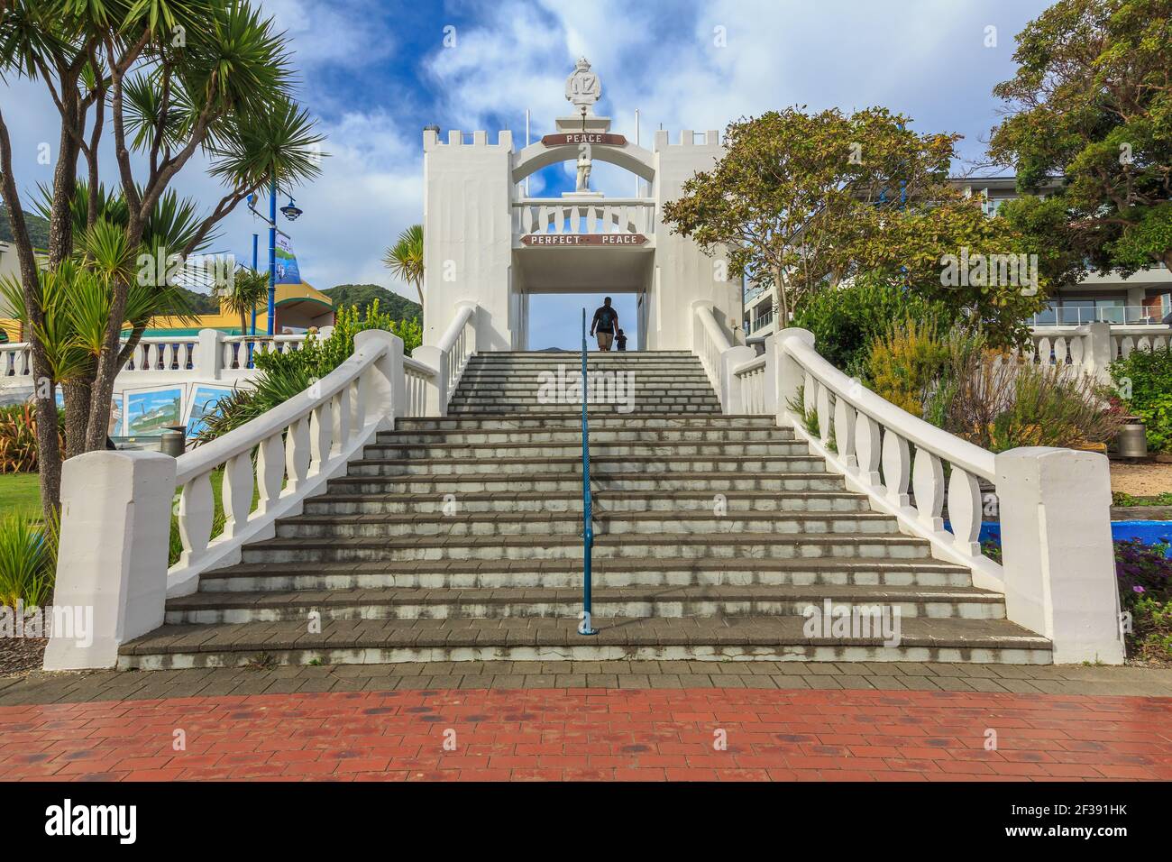 Picton, New Zealand. The steps to the War Memorial Archway, built in 1925 Stock Photo