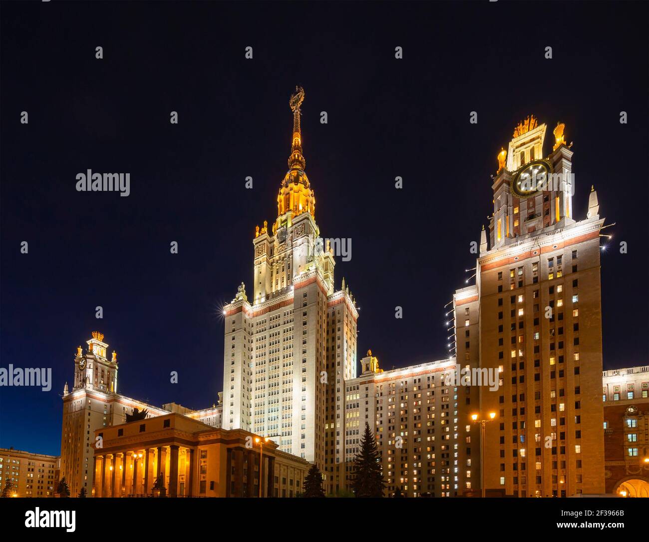 Lomonosov Moscow State University (MSU) on Sparrow Hills (at night ...