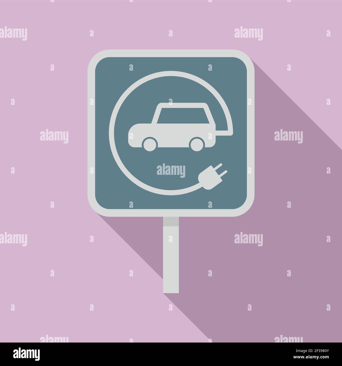 Electric car road sign icon, flat style Stock Vector
