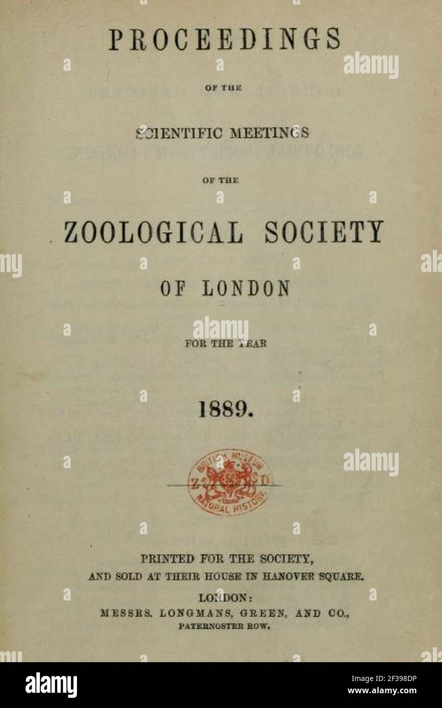 Proceedings of the Zoological Society of London title page. Stock Photo