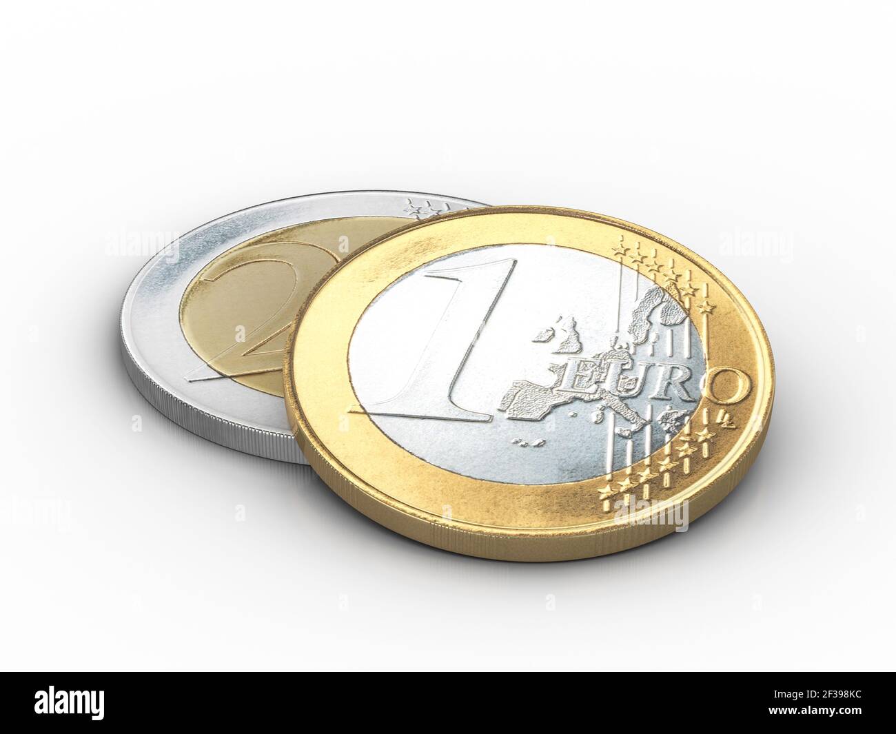 Euro coins on a white background. 3d illustration Stock Photo - Alamy
