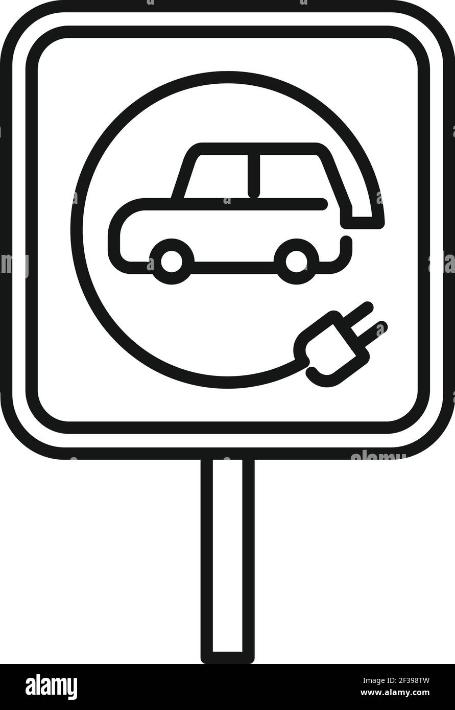 Electric car road sign icon, outline style Stock Vector