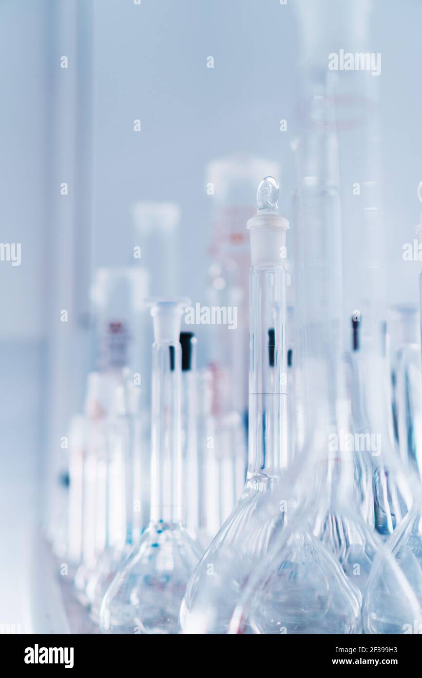Laboratory glassware, test tubes and flasks for experiments and