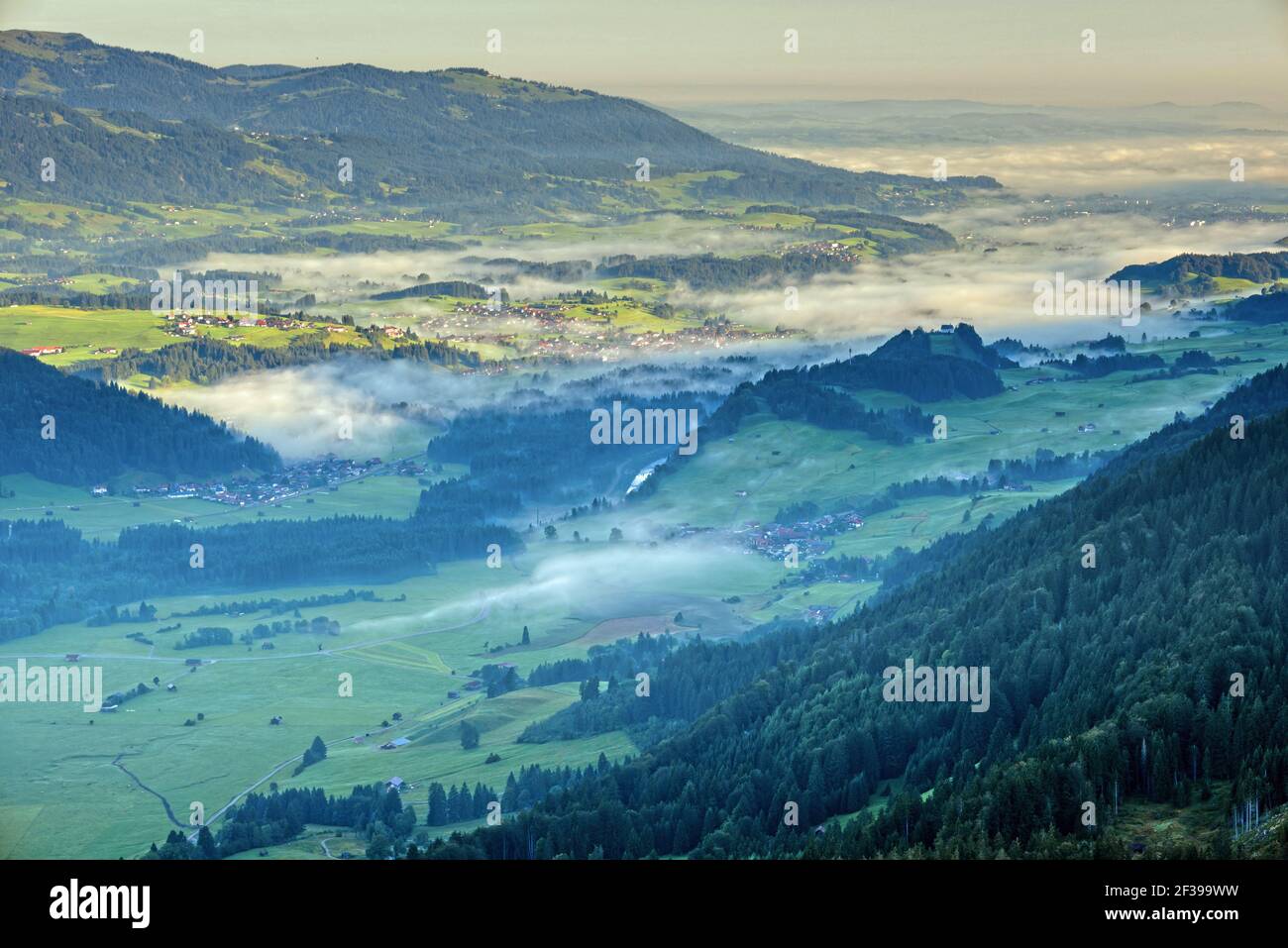 geography / travel, Germany, Bavaria, panorama from the Schattenberg (peak) in the Iller Valley, Allgae, Freedom-Of-Panorama Stock Photo