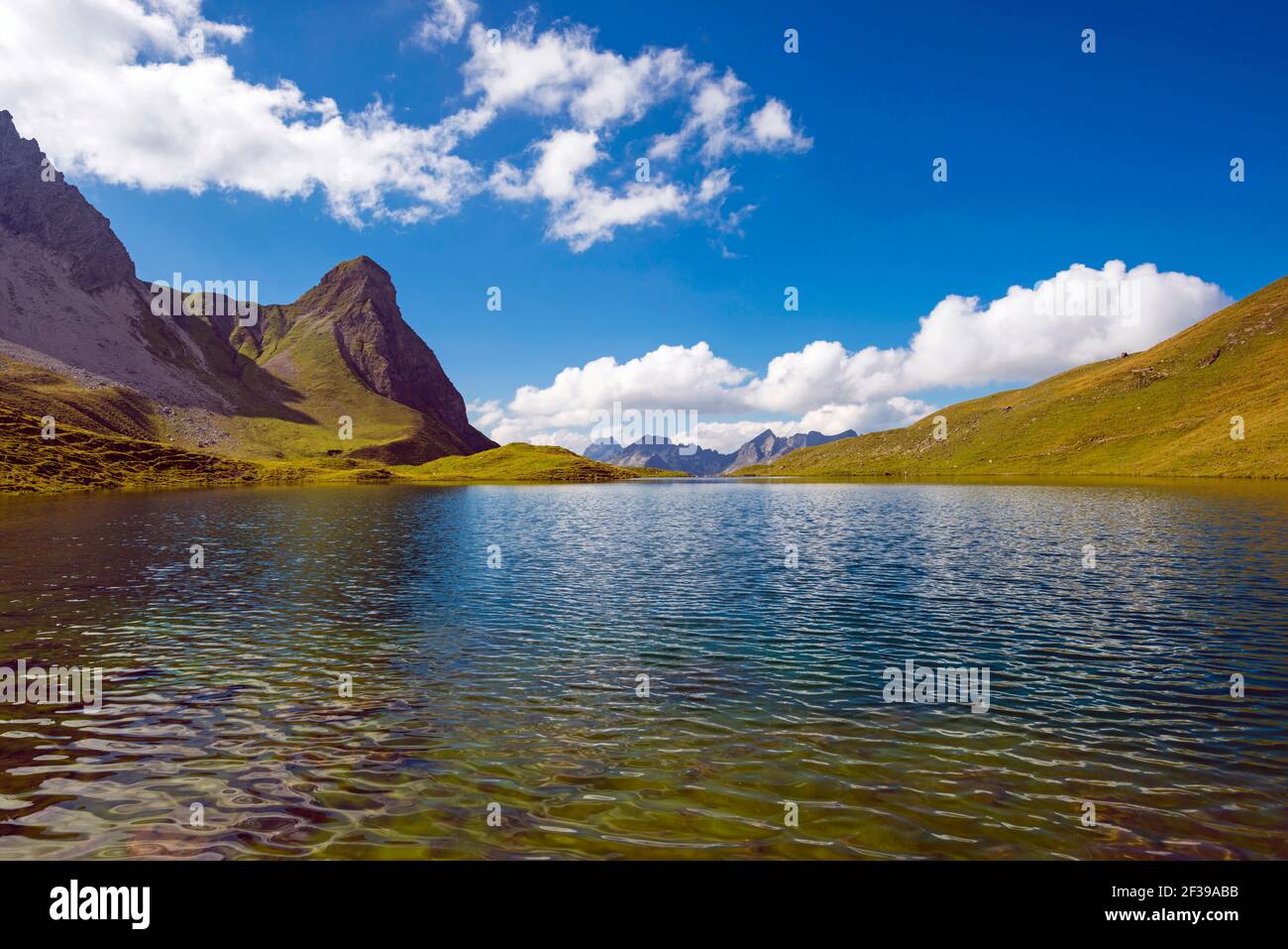 geography / travel, Germany, Bavaria, Rappensee (Lake Rappen), behind it small Rappenkopf (peak), 2276m, Allgaeu Alps, Allgae, Freedom-Of-Panorama Stock Photo