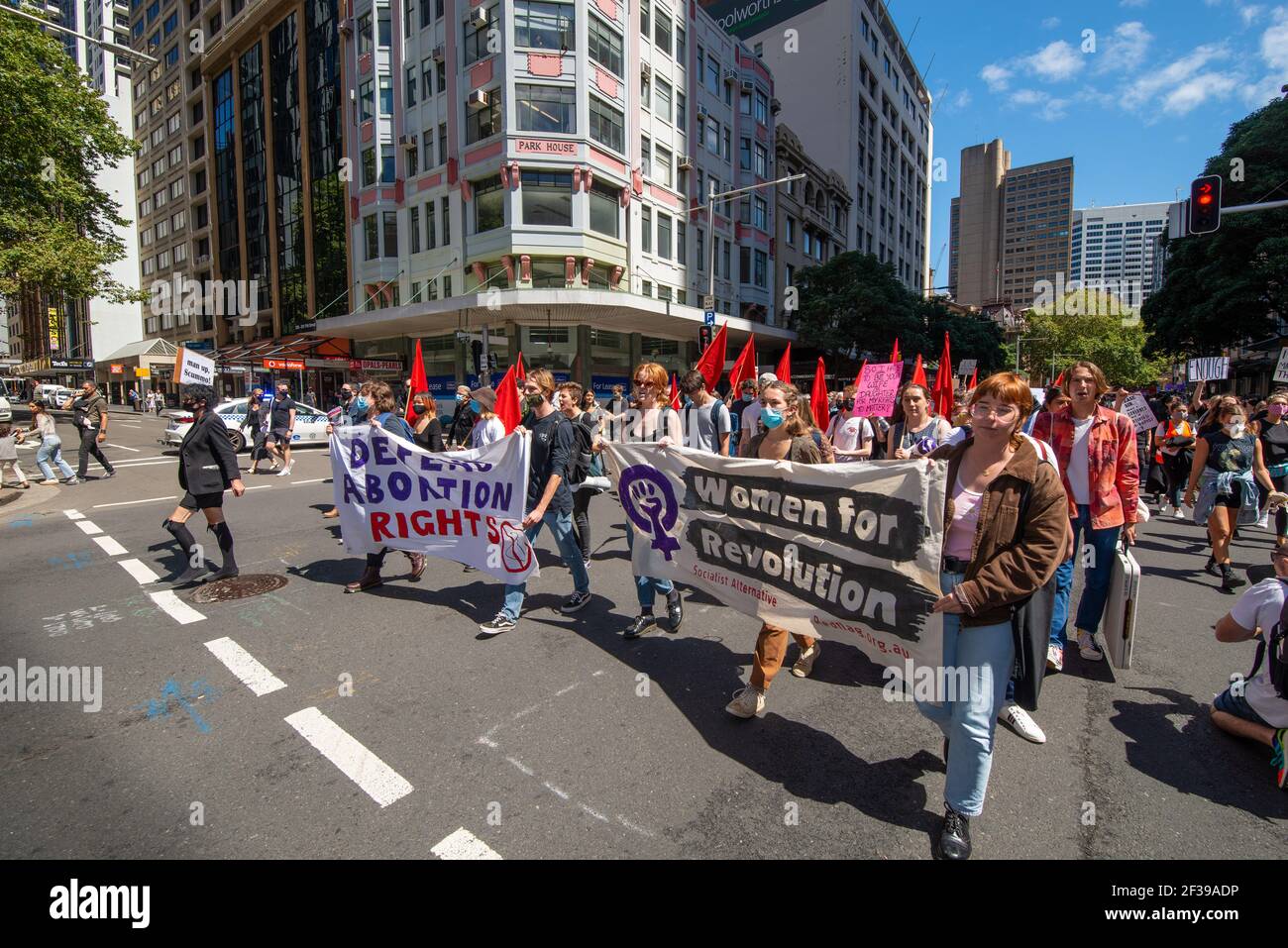 Sydney, Australia - March 15, 2021 - Thousands of Australian women protest against Crime and Sexual Violence in Women’s March 4 Justice rally. Stock Photo