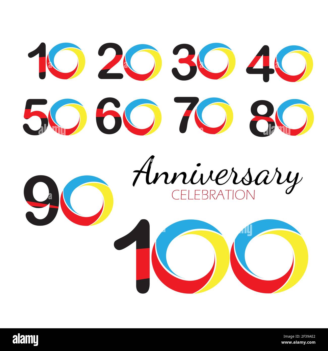 SET NUMBER YEAR ANNIVERSARY CELEBRATION VECTOR DESIGN TEMPLATE ILLUSTRATION Stock Vector