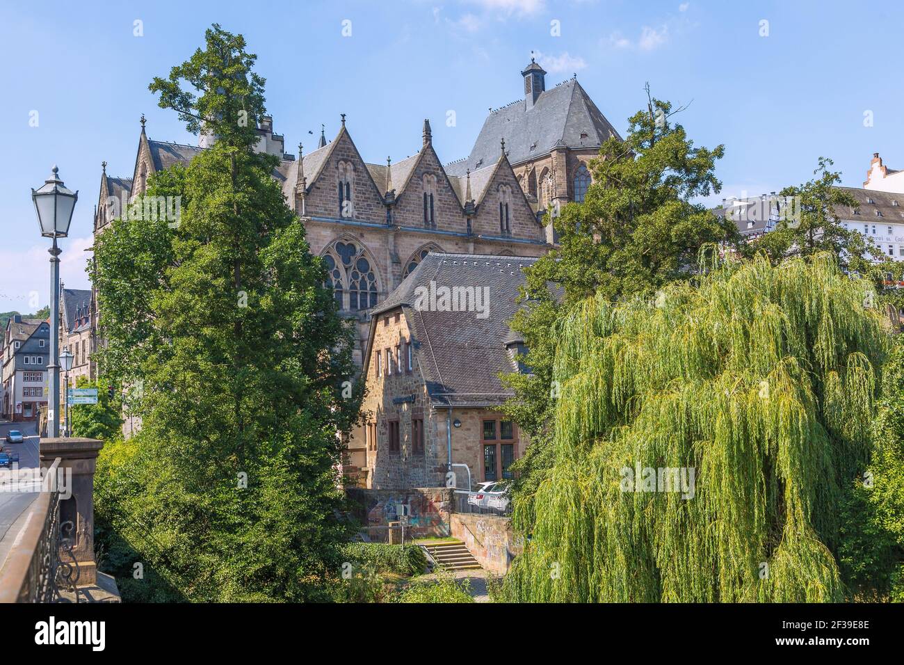 geography/travel, Germany, Hesse, Marburg, Marburg at the Lahn, Old university from the Lahn riverside, Additional-Rights-Clearance-Info-Not-Available Stock Photo