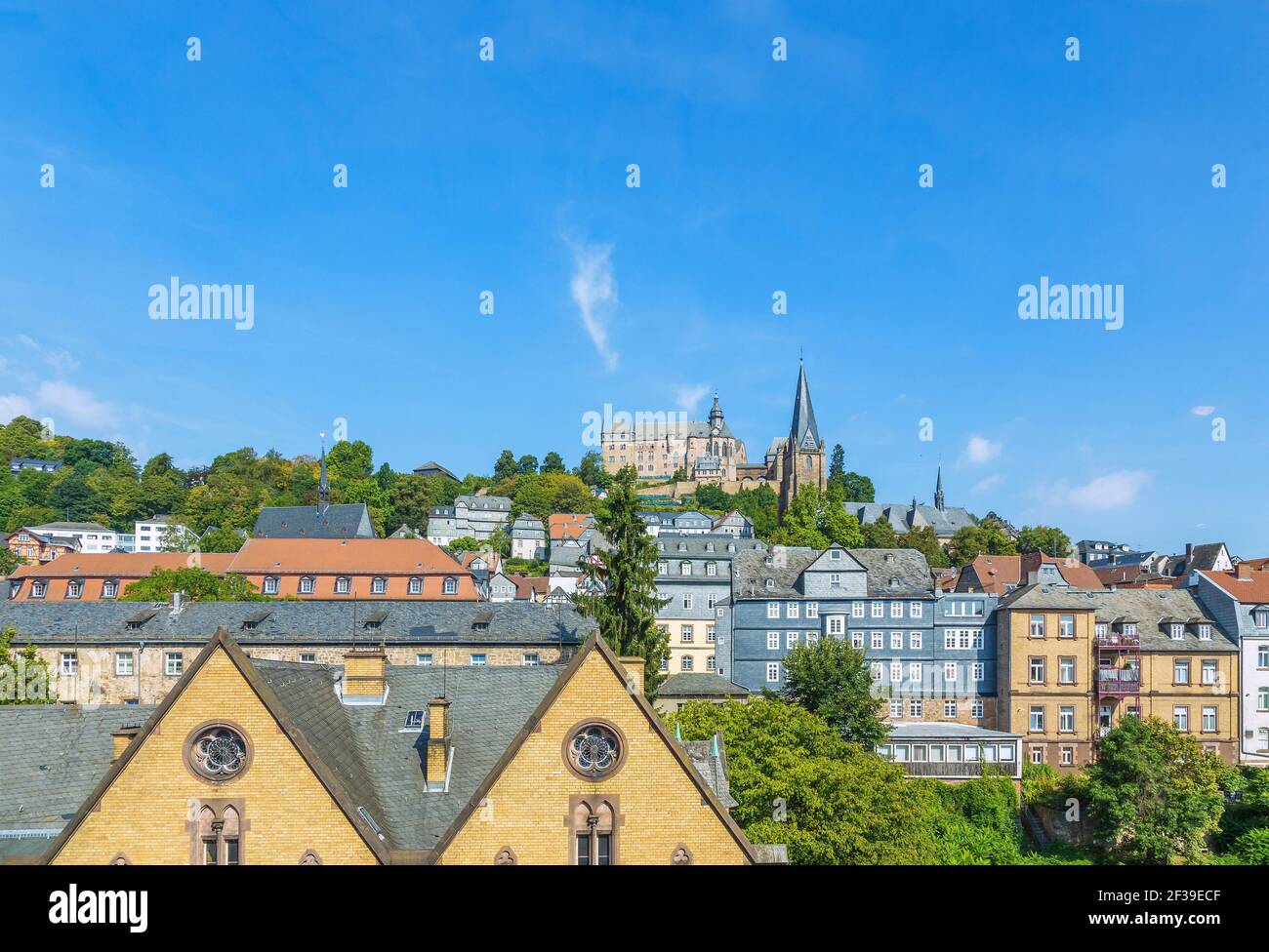 geography / travel, Germany, Hesse, Marburg, Marburg at the Lahn, city view with landgrave's castle an, Additional-Rights-Clearance-Info-Not-Available Stock Photo