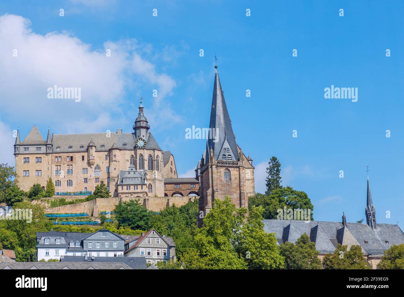 geography / travel, Germany, Hesse, Marburg, Marburg at the Lahn, city view with landgrave's castle an, Additional-Rights-Clearance-Info-Not-Available Stock Photo