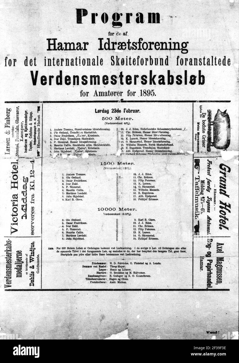 Program for VM på skøyter 1895 i Hamar (0401-00439 Stock Photo - Alamy