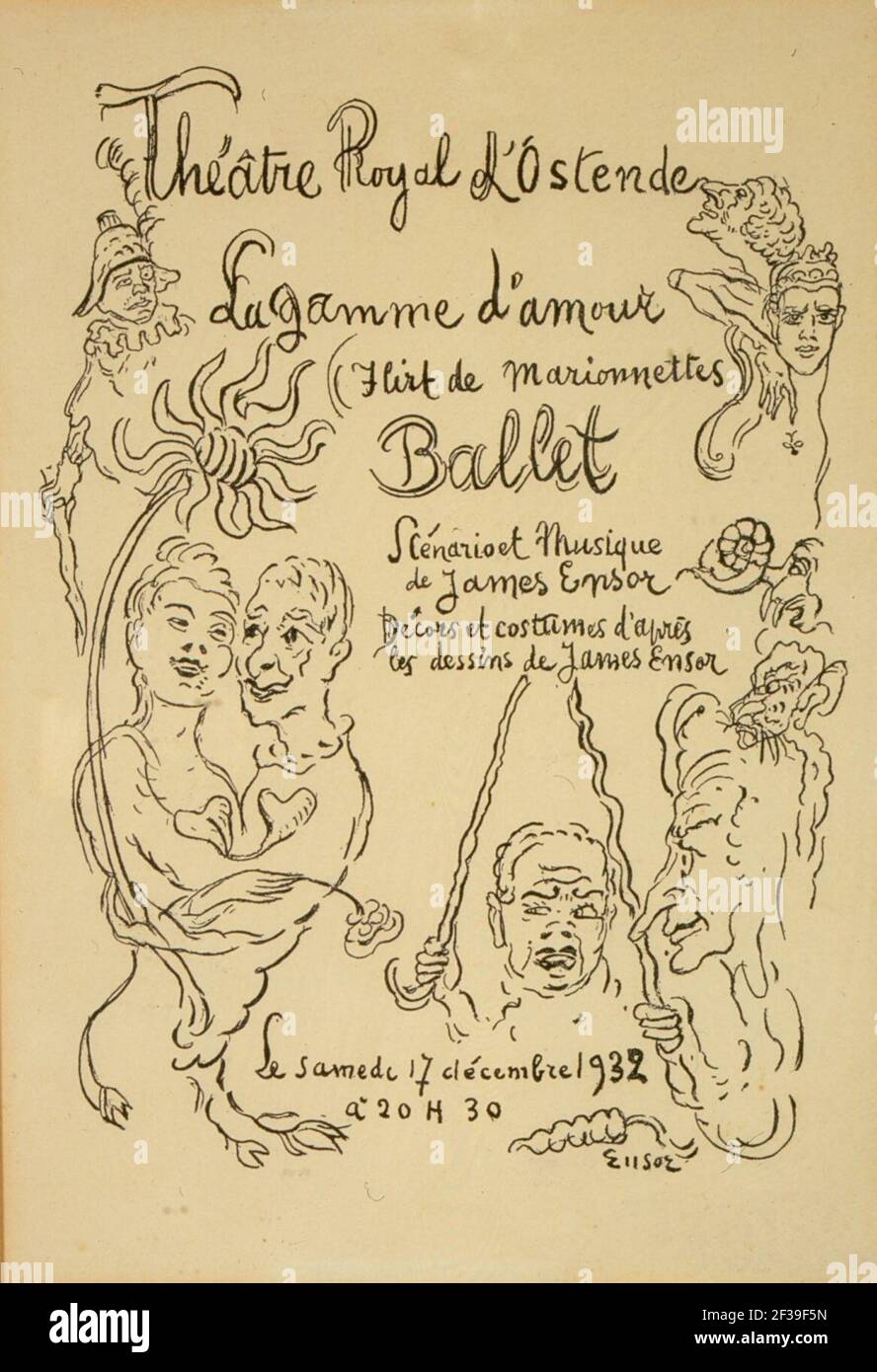 Programma van de opvoering van het ballet ''La Gamme d'Amour'' - Schouwburg Oostende 17 december 1932, James Ensor, Mu.ZEE Oostende, SM002264a. Stock Photo