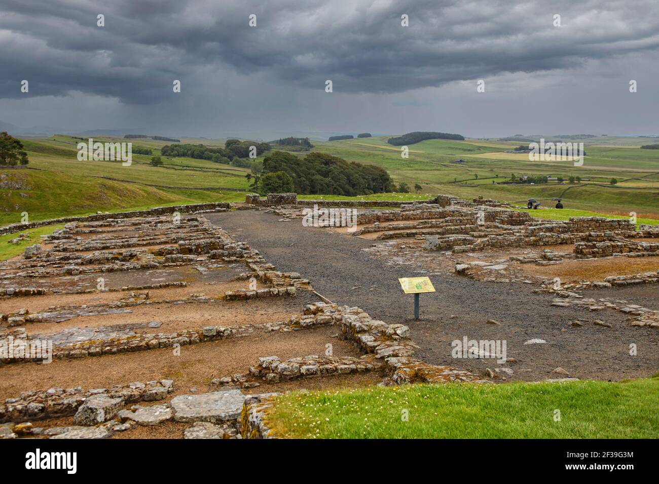 The remains of the baracks of the Roman fort at Housesteads on Hadrian