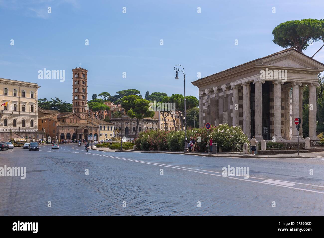 geography / travel, Italy, Lazio, Rome, Santa Maria in Cosmedin with campanile, temple of the Portunus, Additional-Rights-Clearance-Info-Not-Available Stock Photo