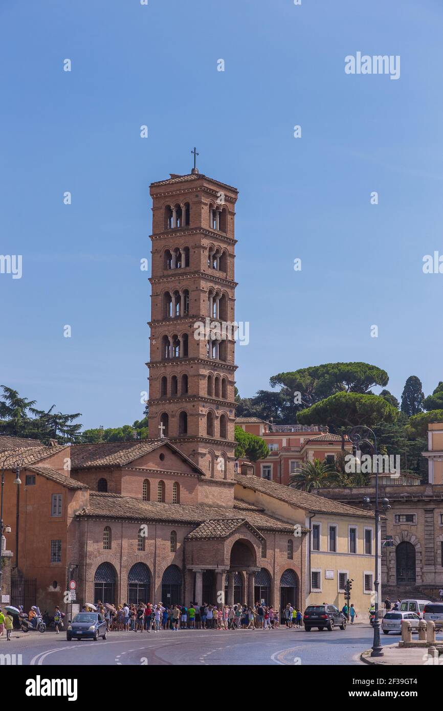 geography / travel, Italy, Lazio, Rome, Santa Maria in Cosmedin with campanile, Additional-Rights-Clearance-Info-Not-Available Stock Photo