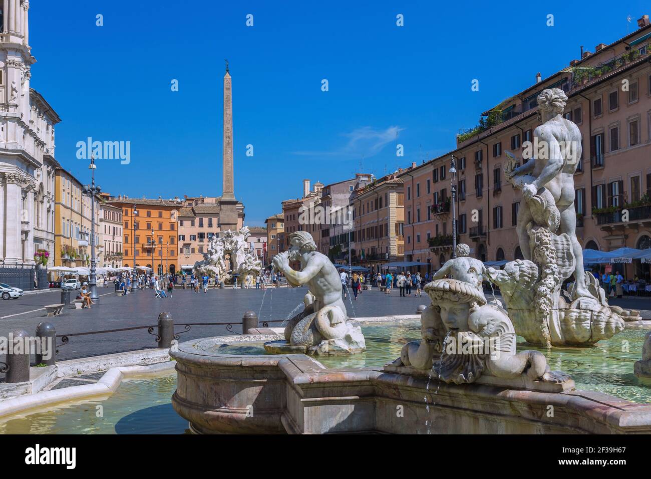 geography / travel, Italy, Lazio, Rome, plaza Navona, Neptune fountain, Vierstroemebrunnen, Fontana de, Additional-Rights-Clearance-Info-Not-Available Stock Photo