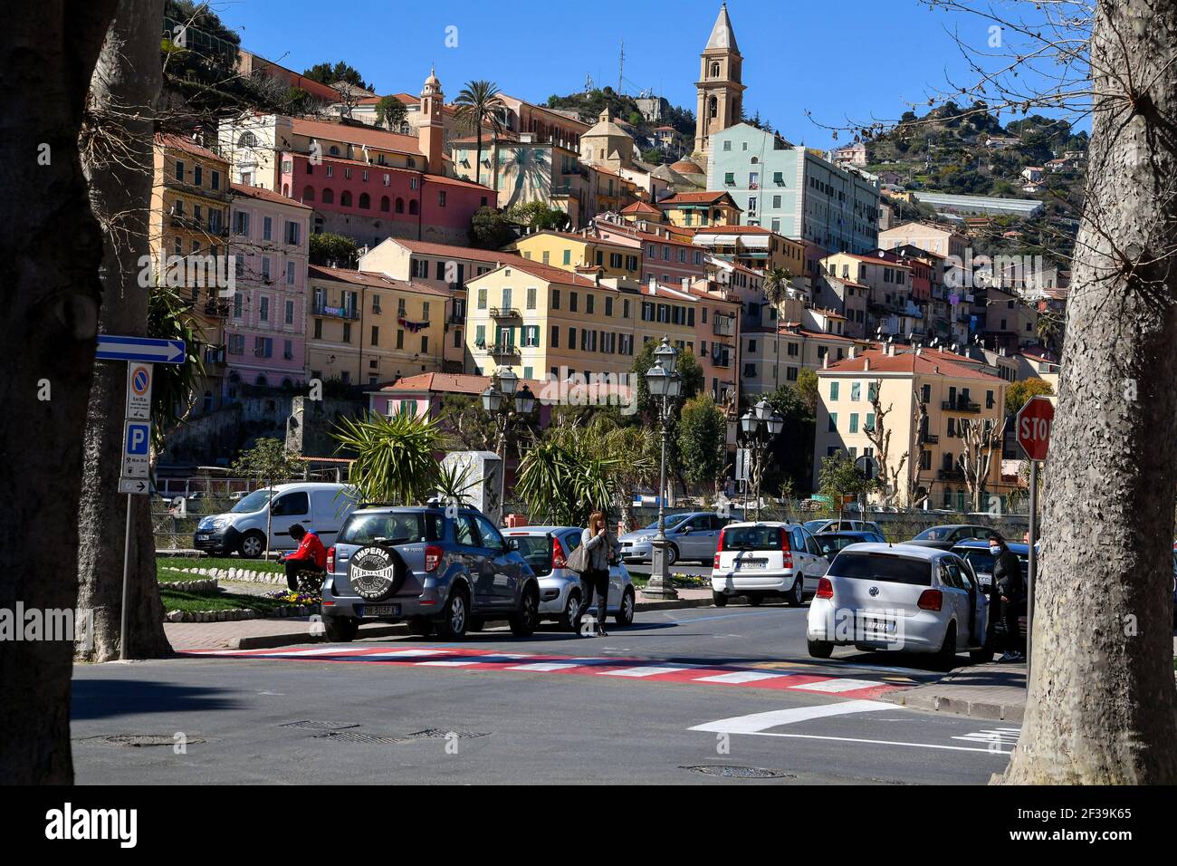 A general view of Ventimiglia, Italy on March 15, 2021. Ventimiglia entered  orange zone as Italians woke up on Monday morning to the beginning of yet  another Covid-19 lockdown. Eleven regions have