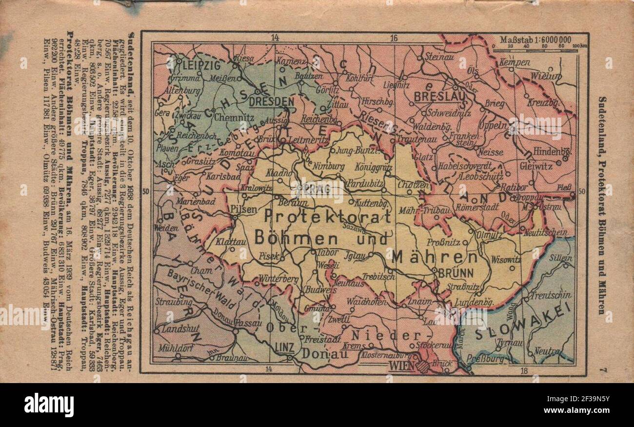 Protectorate of Bohemia and Moravia map. Stock Photo