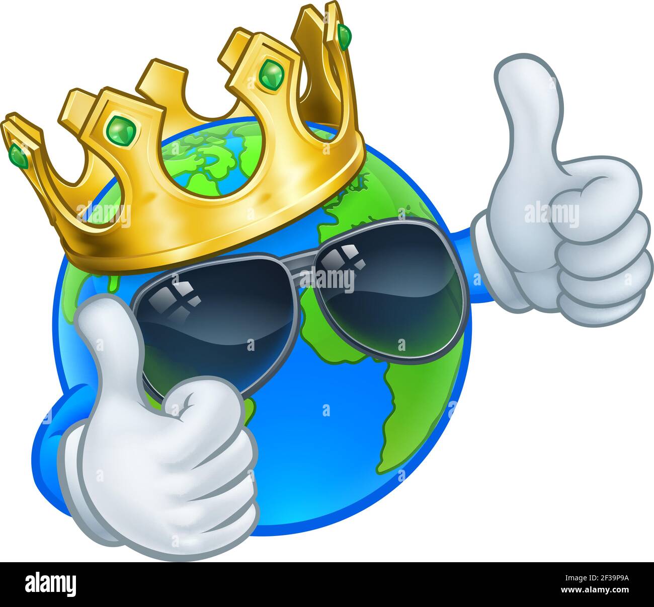 Earth Globe King Crown Shades Cartoon World Mascot Stock Vector