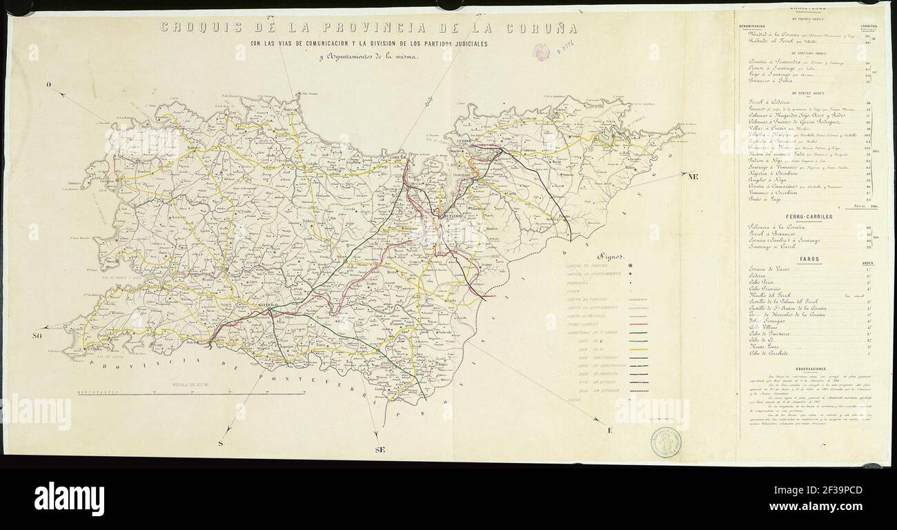 Provincia da Coruña divida en partidos xudiciais (1865). Stock Photo