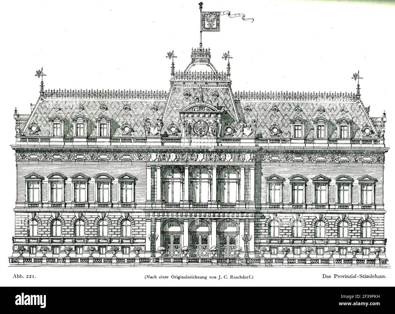 Provinzial Ständehaus in Düsseldorf, erbaut von Julius C. Raschdorff von 1876 bis 1880, Zeichnung. Stock Photo