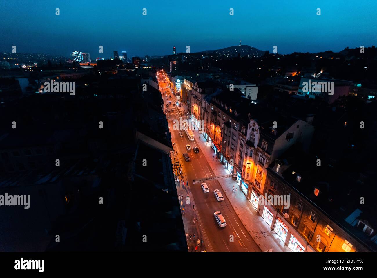 Aerial view of traffic on street in Sarajevo city Stock Photo