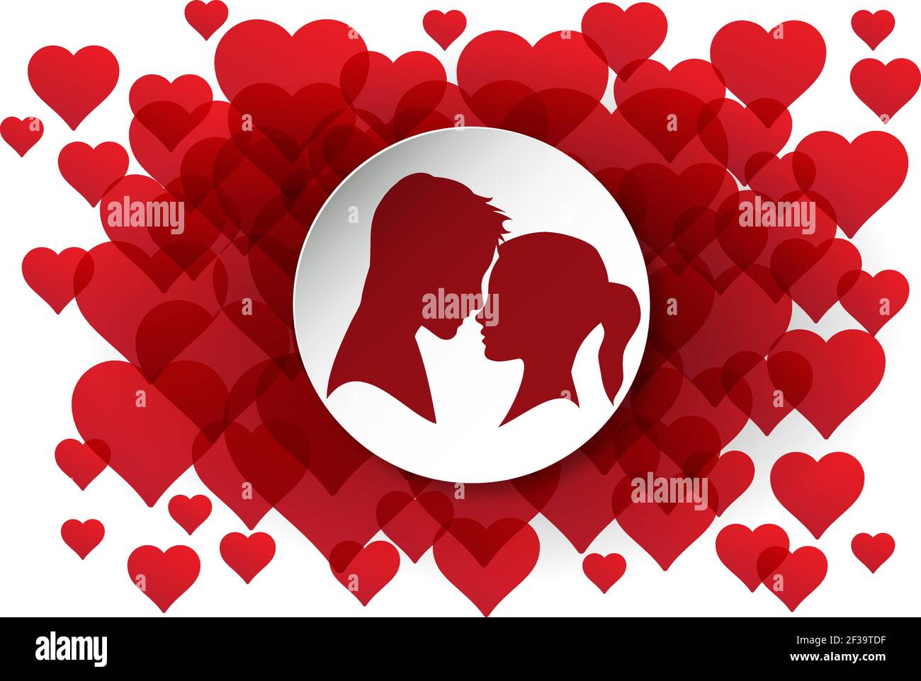 Vector illustration lovers. Silhouette of man and woman with heart ...