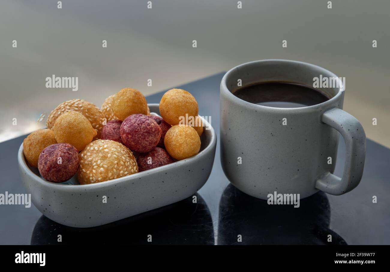 Breakfast Served in the morning with Hot black coffee with Fried Sweet