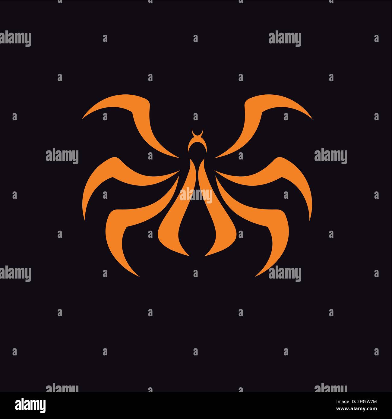 Vector logo abstract Spider, orange on black Stock Vector